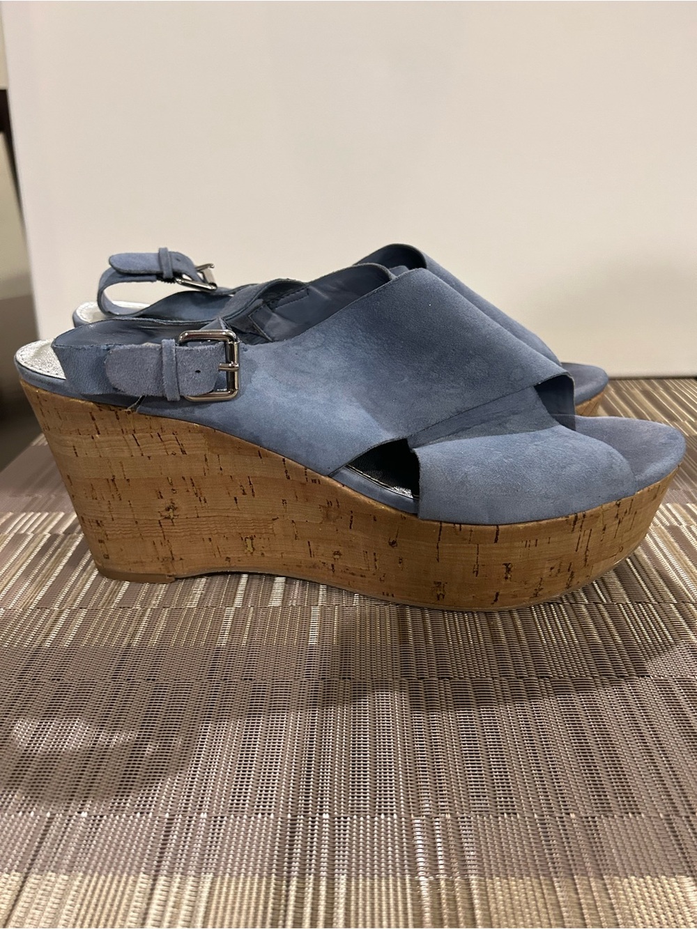 Marc Fisher Blue Suede Crisscross Platform Sandals - Picture 2 of 4